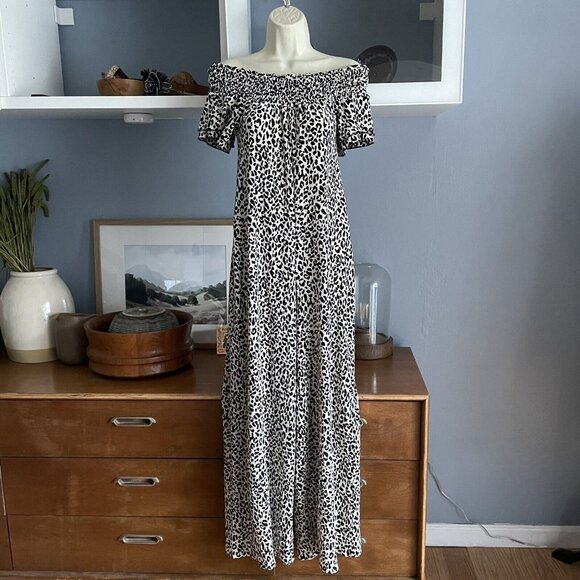 Anthropologie Kyra Off-The-Shoulder Leopard Wide Leg Jumpsuit - Picture 2 of 6